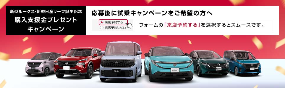 新型ルークス・新型日産リーフ 誕生記念　購入支援金プレゼントキャンペーン