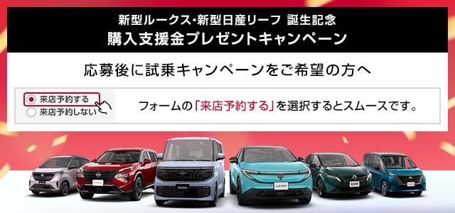 新型ルークス・新型日産リーフ 誕生記念　購入支援金プレゼントキャンペーン